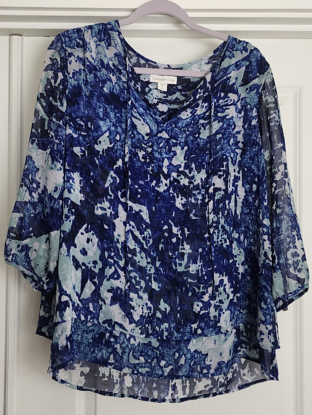 Coldwater Creek Blue Abstract Print Sheer Blouse